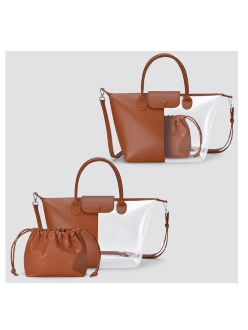 2-in-1 Leather Tote for Women, Crossbody Bag with Zipper, Adjustable Strap